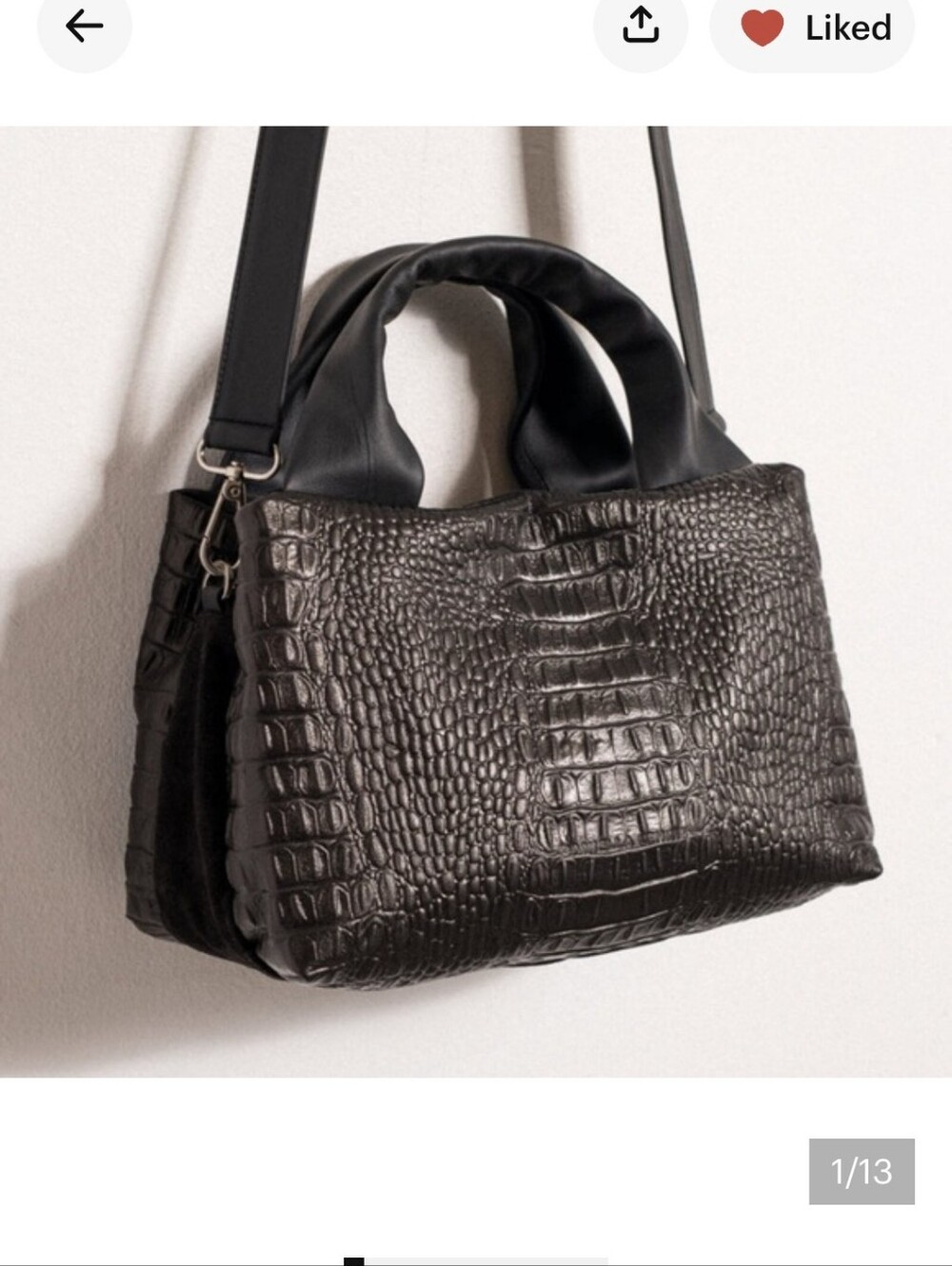 Croc-Embossed Black Satchel with Top Handles